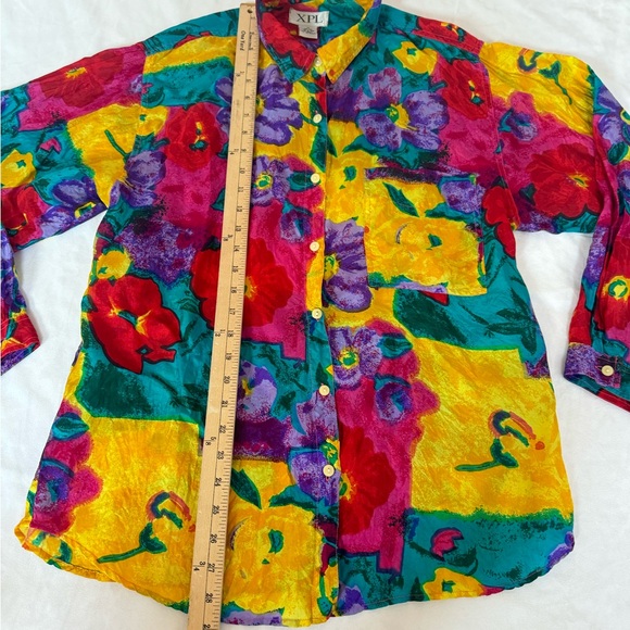 Vintage XPL XPLOSIF Women’s Long Sleeve Floral Blouse Size Medium 100% Silk - Picture 11 of 15
